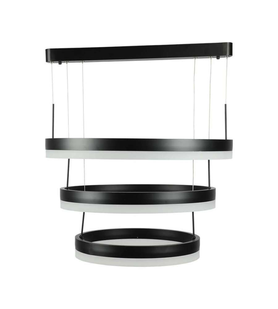 V-TAC Lampadario LED a Sospensione con 3 Cerchi 86W in Metallo Colore Nero 3000K Triac Dimmerabile
