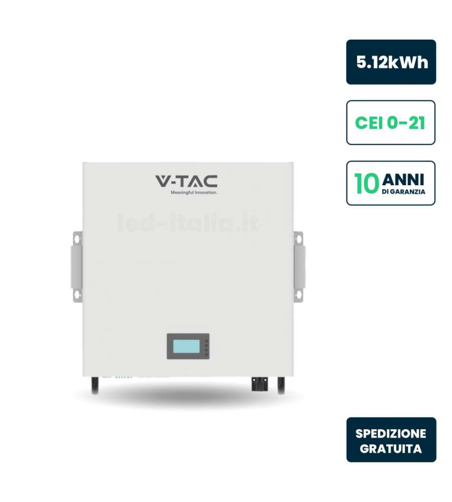 V-TAC Batteria di Accumulo 5kWh LFP BMS Integrato Garanzia 10 Anni