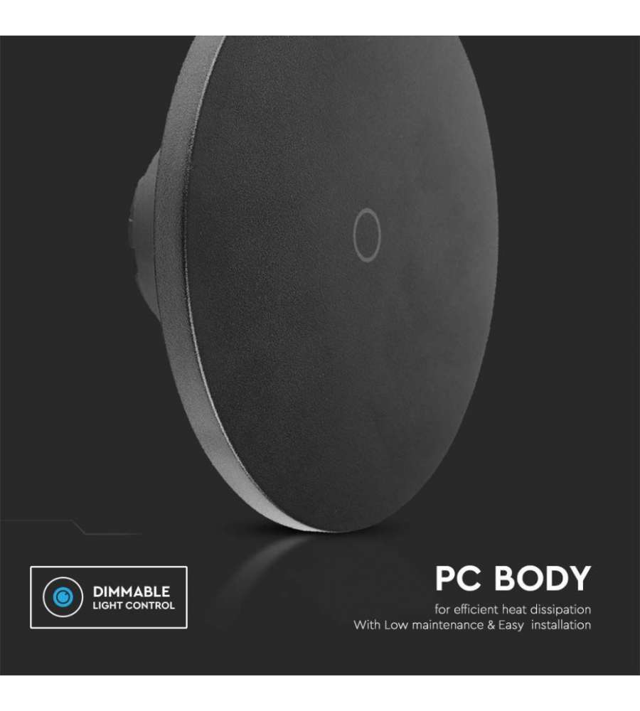 V-TAC Lampada LED da Muro Rotonda 12W 160*160*60mm Colore Nero 3in1 Dimmerabile IP65
