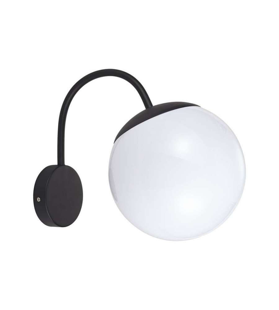 V-TAC Lampada LED da Muro con Sfera Opale e Portalampada E27 Colore Nero Opaco IP44
