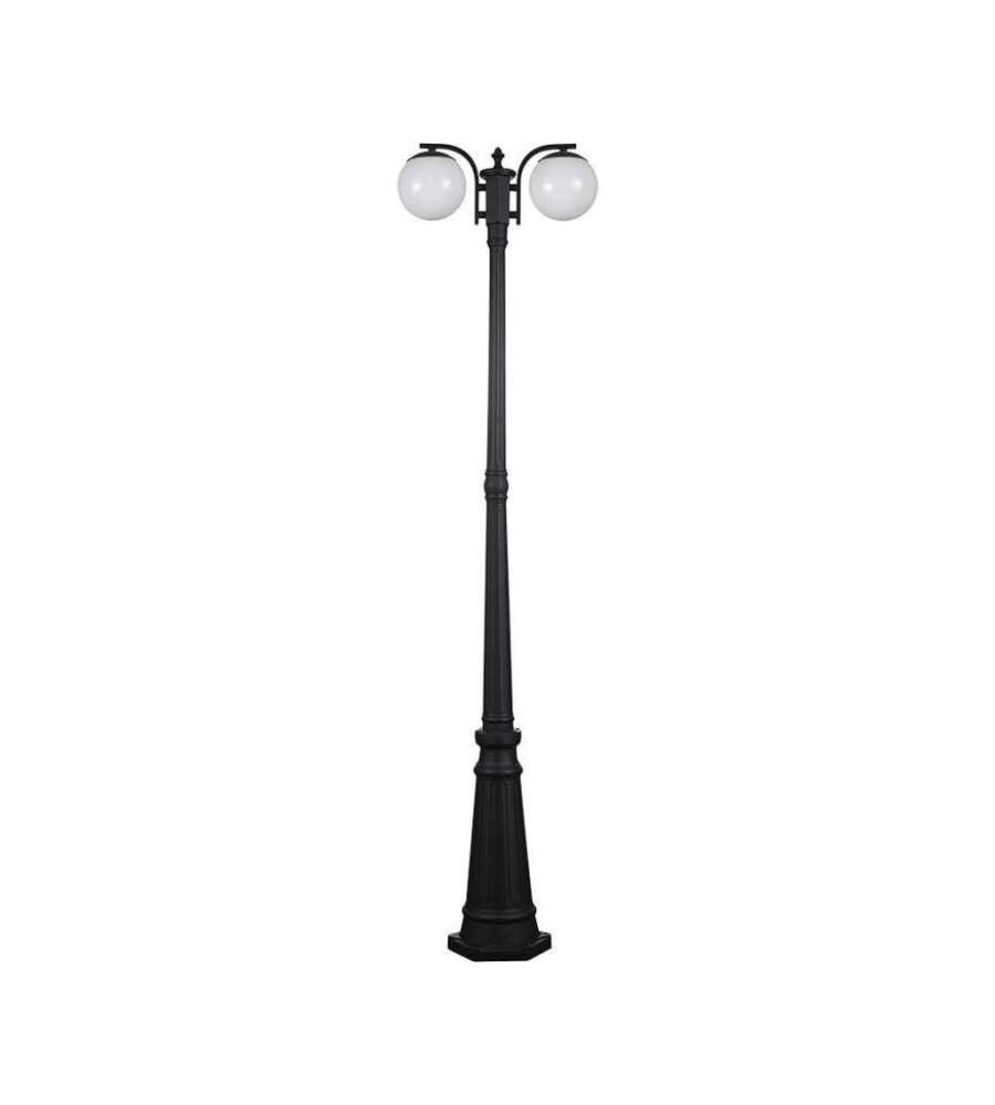 V-TAC Lampione LED con Doppio Portalampada a Lanterna 2*E27 Colore Nero Opaco h: 228cm IP44