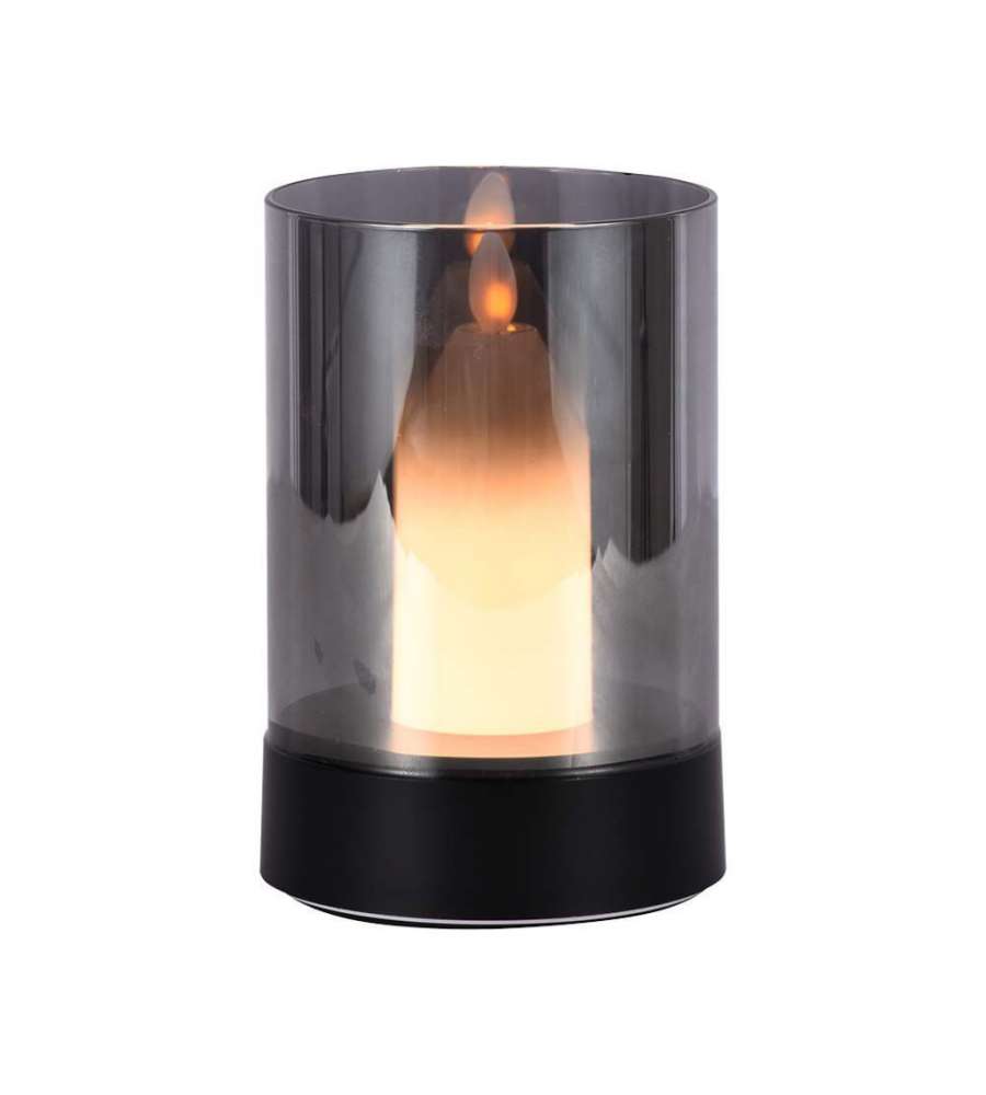 V-TAC Lampada da Tavolo LED 2W dal Design a Candela con Batteria 2400mAh Ricaricabile USB C Vetro Fum Colore Nero 3000K