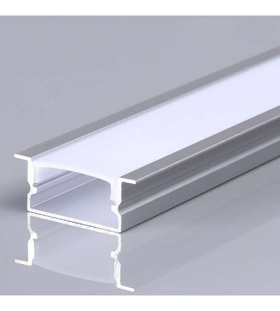 V-TAC Profilo in Alluminio Colore Silver per Strip LED a Incasso (Max l: 12,4mm) Copertura Satinata 2000x20x10mm