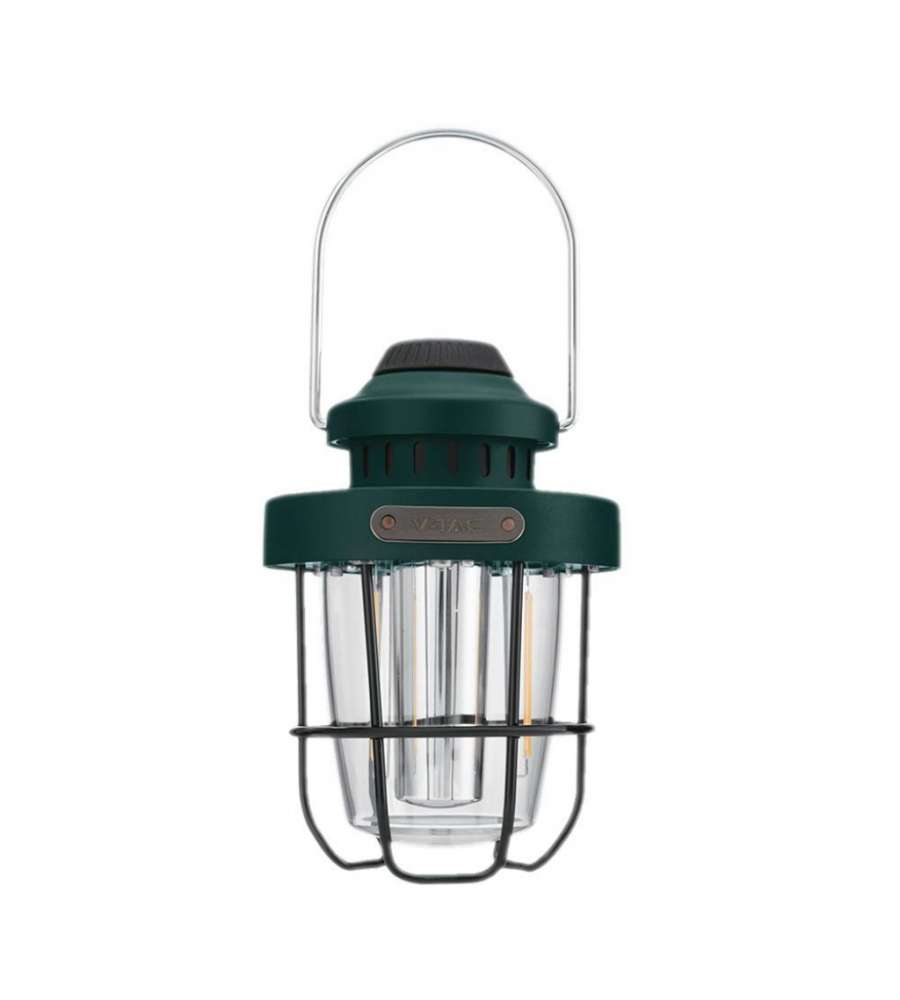 V-TAC Lanterna Campeggio Verde LED 3W SMD + 5W Filamento Ricaricabile IP44 2700K+6500K