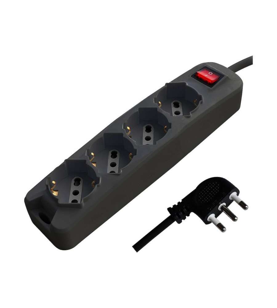 V-TAC Multipresa 4 Prese 10/16A 2P+T Bipasso/Schuko + Interruttore Generale LED Cavo 1,5m Spina 16A 2P+T