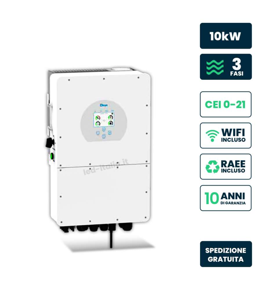 V-TAC Inverter Trifase Ibrido ALTA TENSIONE 10kW WiFi e TA Inclusi, Garanzia 10 Anni IP65