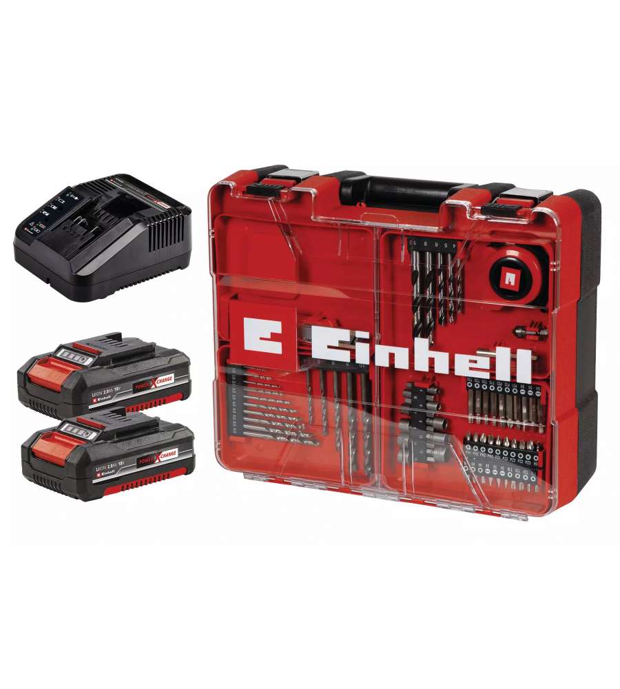 Einhell Trapano Avvitatore a Batteria TE-CD 18/40 Li-i - 650W, 64 Accessori