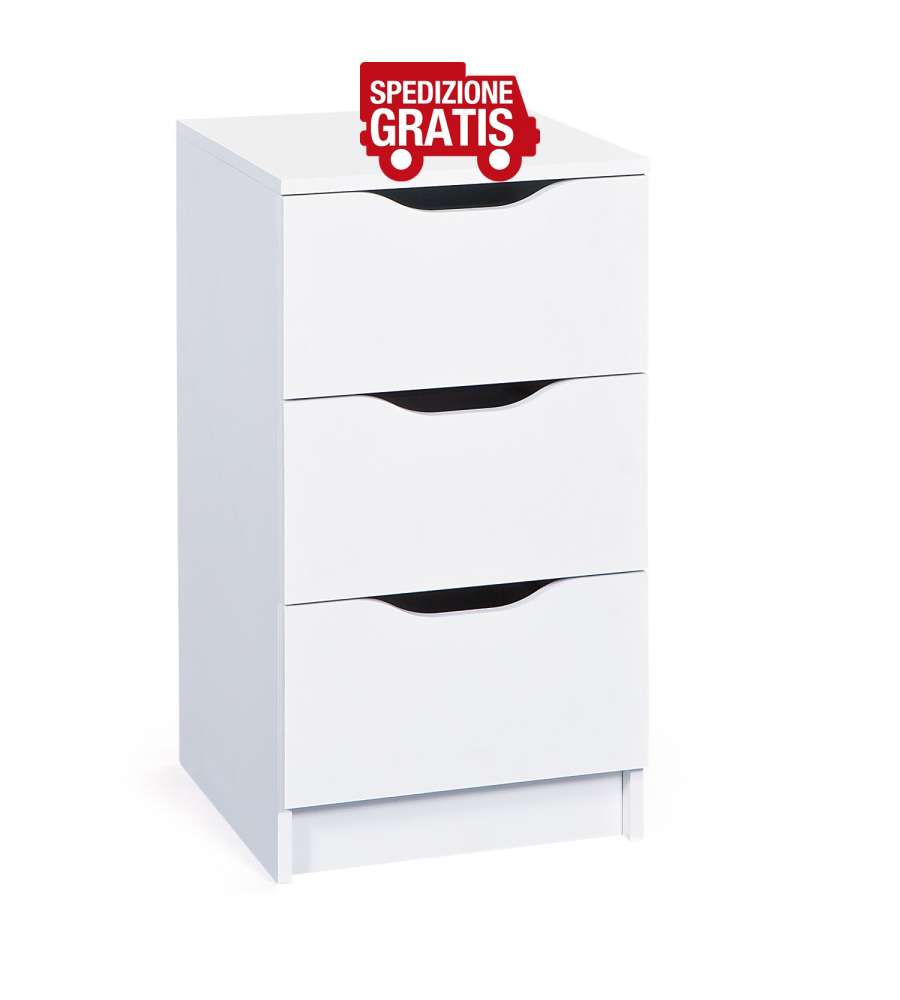 Cassettiera 3 Cassetti - Bianco - 40x40x71 cm - Moderna - Kit Montaggio