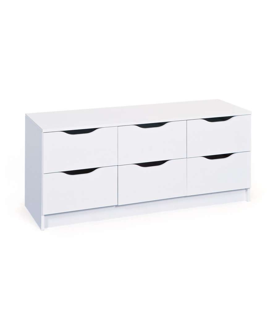 Cassettiera Moderna - 6 Cassetti - Laminato Bianco - 120x40x50 cm