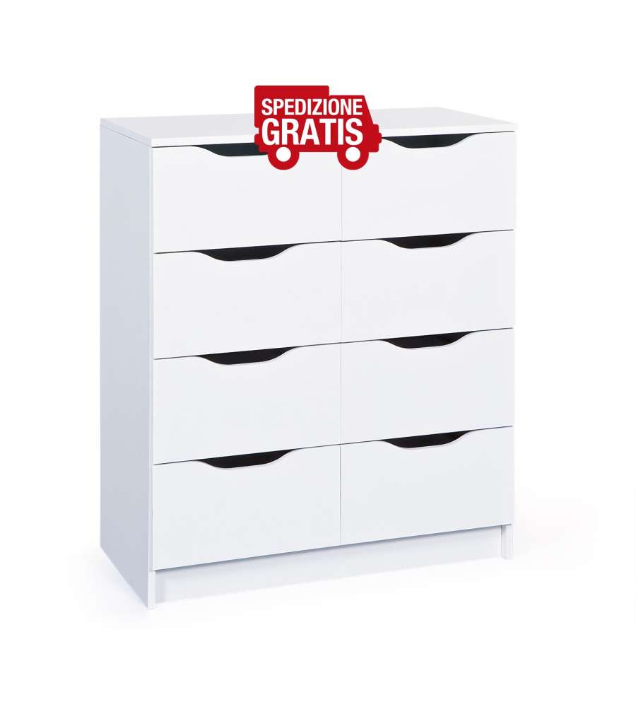 Inter Link Cassettiera Moderna 8 Cassetti Bianco 80x40x91 cm - Arredo Contemporaneo