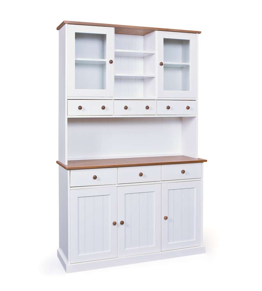 Credenza 3 e 2 ante 131 x 45 x 205 Bianco e Top Marrone