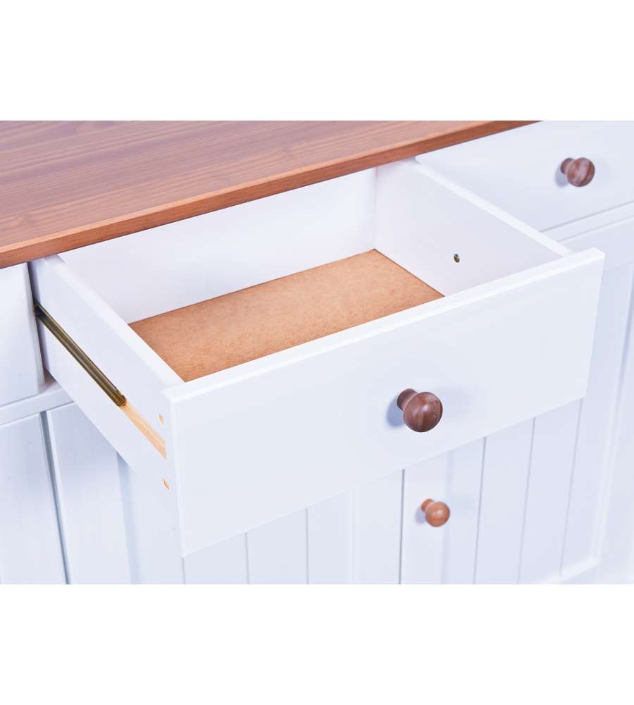 Credenza 3 e 2 ante 131 x 45 x 205 Bianco e Top Marrone