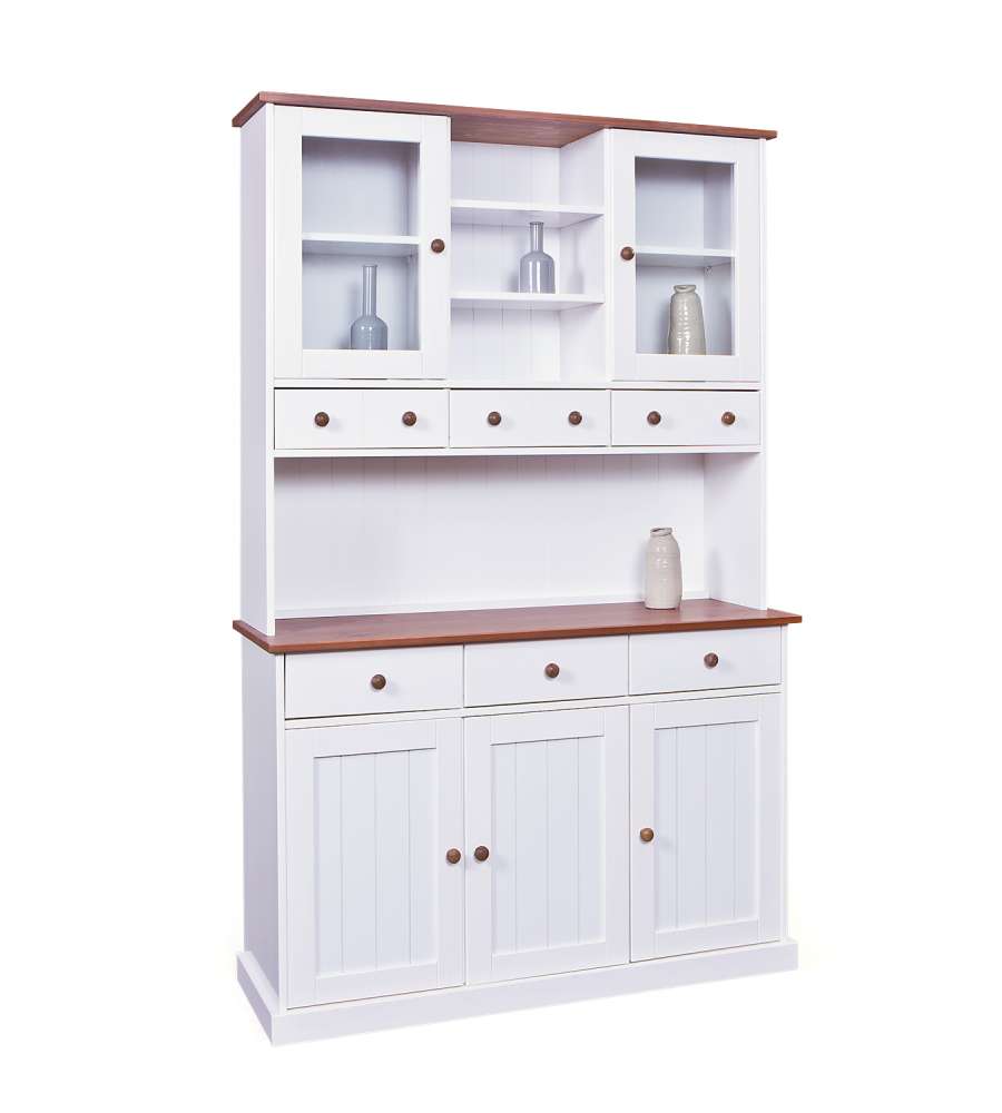 Credenza 3 e 2 ante 131 x 45 x 205 Bianco e Top Marrone