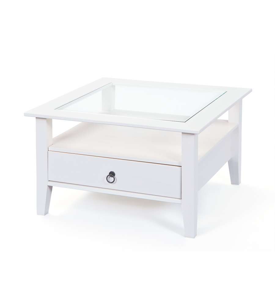 Tavolino Provence 75 x 75 x 45 Bianco Top Vetro