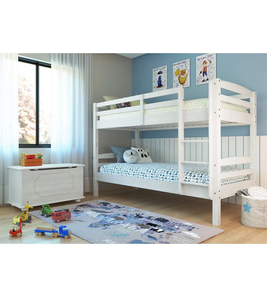 Letto a Castello Annika in Pino Massello Bianco - Divisibile in 2 Singoli