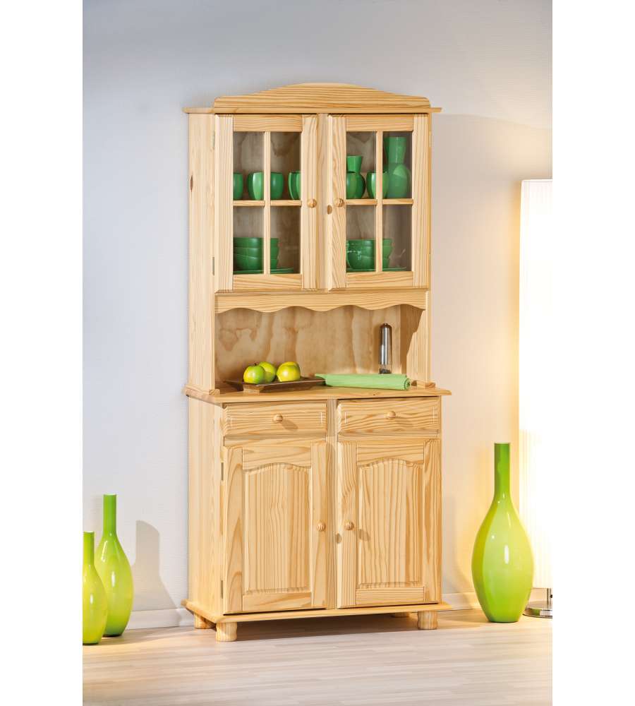 Credenza in Pino Massello Naturale con 2 Ante e Cassetti - 88x198 cm