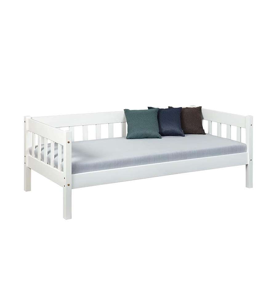 Sintro Divano Letto Singolo 90x200 in Pino Massello Bianco - Rete a Doghe Inclusa