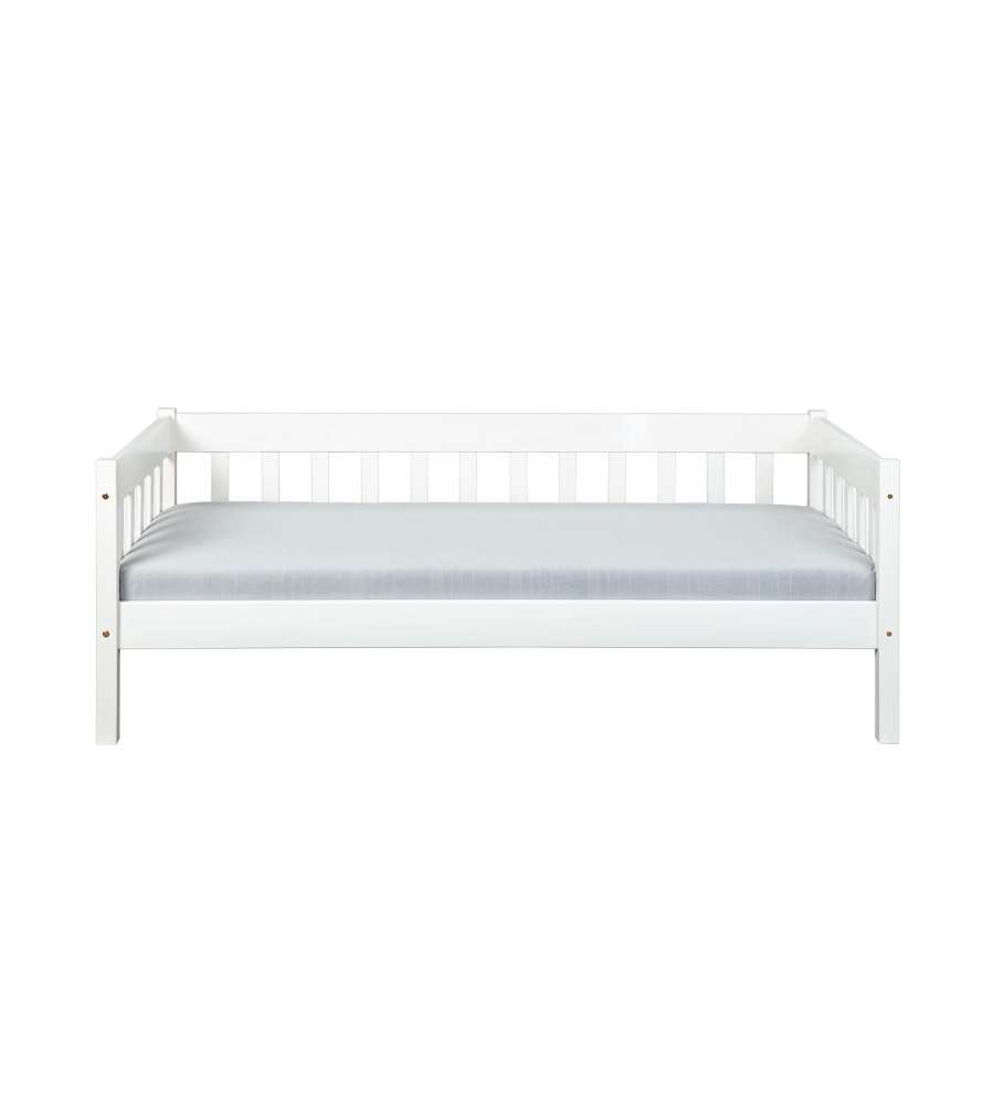 Sintro Divano Letto Singolo 90x200 in Pino Massello Bianco - Rete a Doghe Inclusa