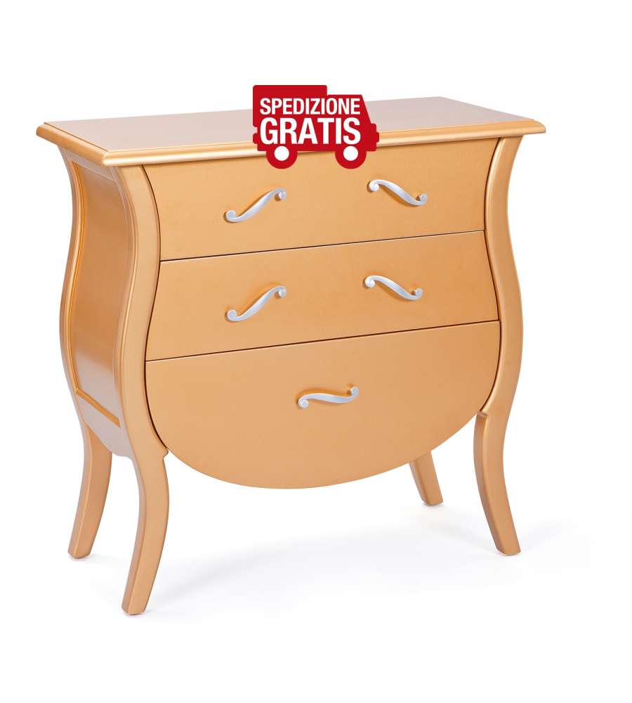 Barokko Com Oro 76x40x78 cm in Legno Massello con 3 Cassetti