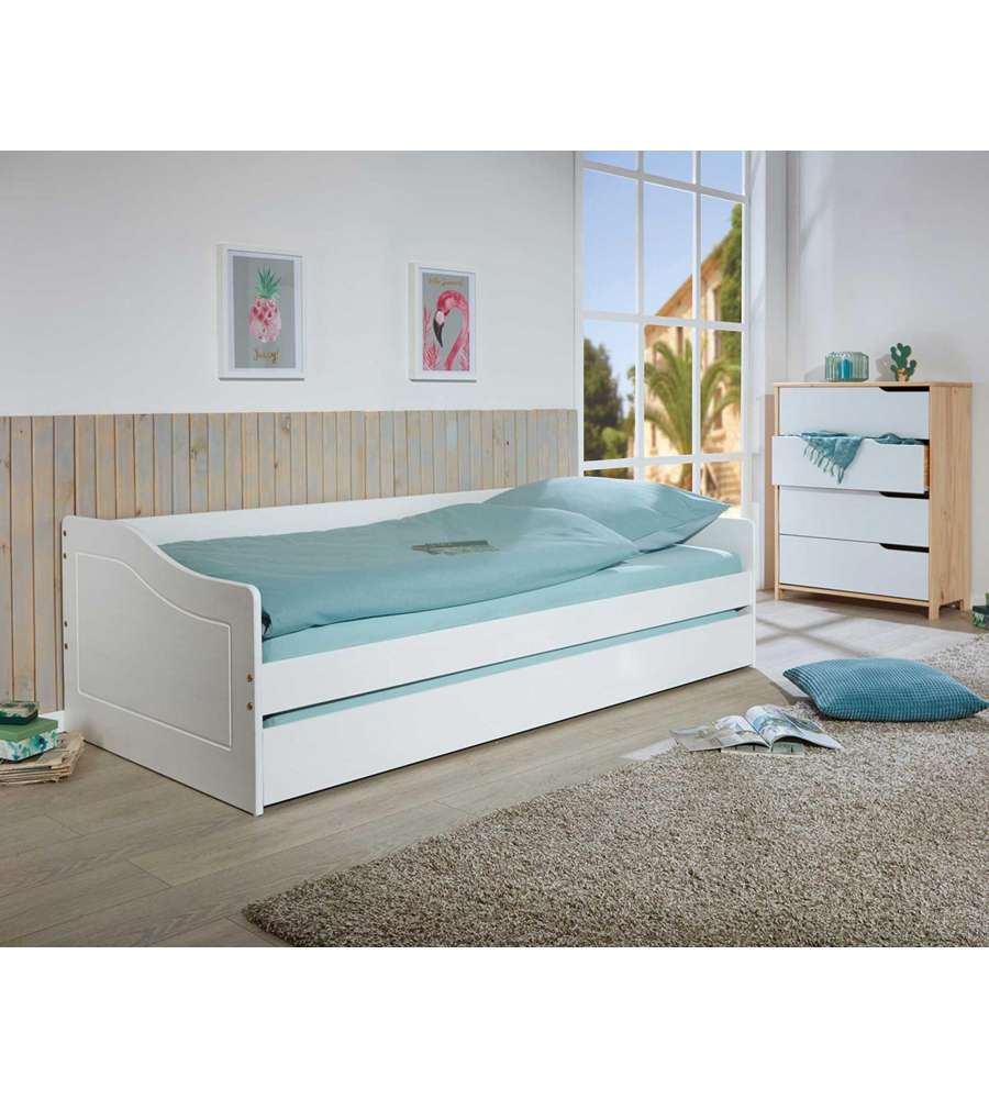 Inter Link Malte Divano Letto 90x200 Bianco - Divano Letto con Cassone Estraibile - Pino Massello