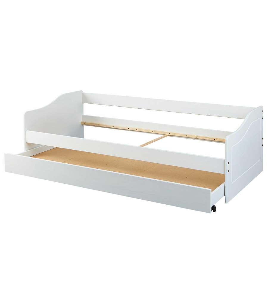 Inter Link Malte Divano Letto 90x200 Bianco - Divano Letto con Cassone Estraibile - Pino Massello