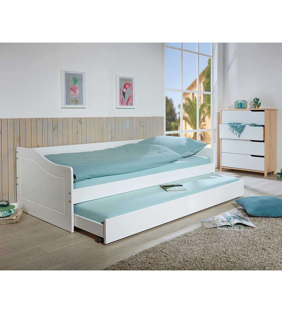 Inter Link Malte Divano Letto 90x200 Bianco - Divano Letto con Cassone Estraibile - Pino Massello