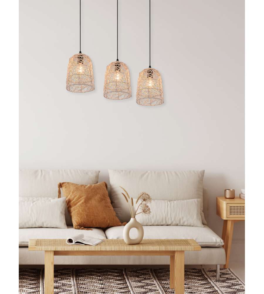 Sospensione Lovis in rattan 3x40W