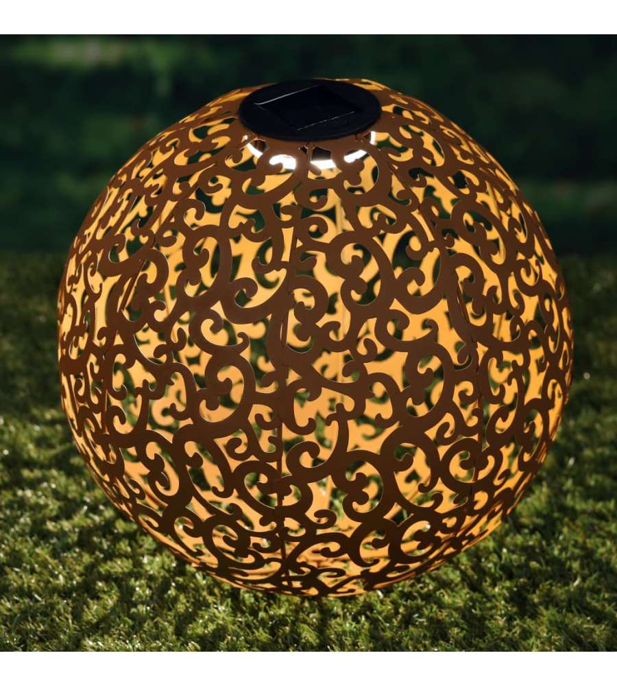 HI Lampada Solare a LED per Esterni Sfera 28,5 cm in Metallo Marrone