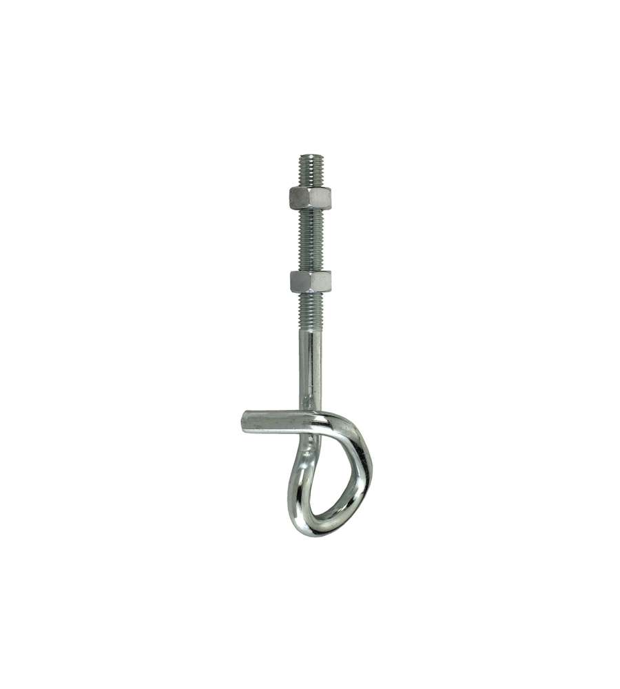Gancio di sicurezza per altalene in ferro zincato con filetto metrico M12x250 mm.