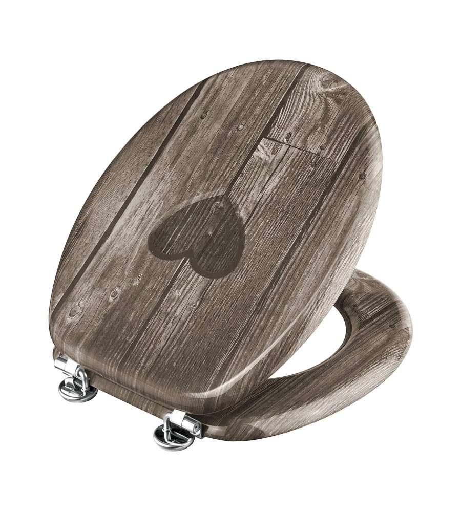 Sedile Copri Water Decoro Cuore, MDF, Marrone