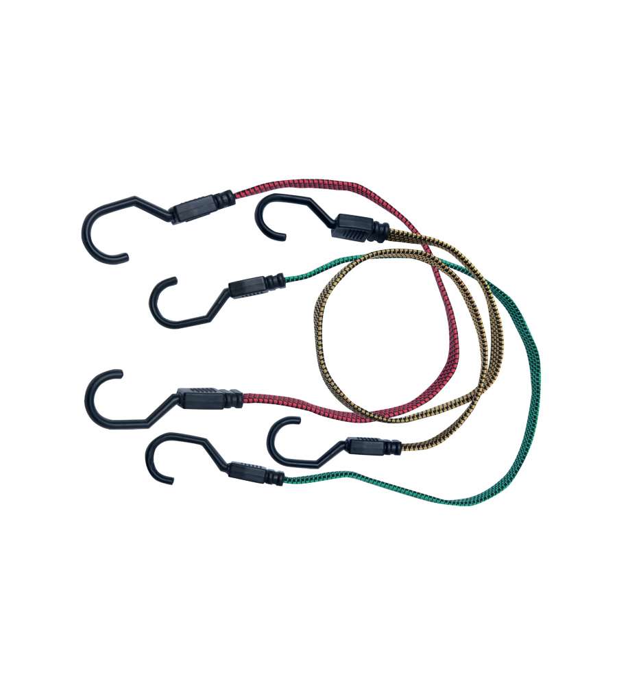 Cavo elastico piatto assortito L. 18 mm. da 500 a 800 mm. con ganci in plastica 6 pz.
