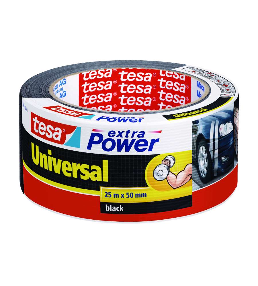 Tesa Nastro Telato Universale Extra Power Nero 25x50 mm - Adesivo Potente