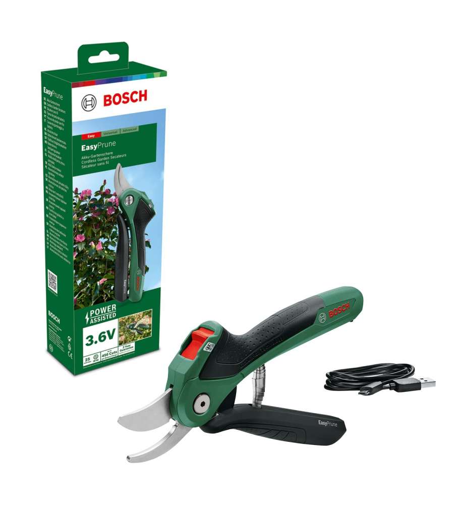 Bosch Cesoia da Giardinaggio a Batteria Easy Prune - Taglio Fino a 25 mm - 450 Tagli per Carica - 3,6 V - Dimensioni Compatte