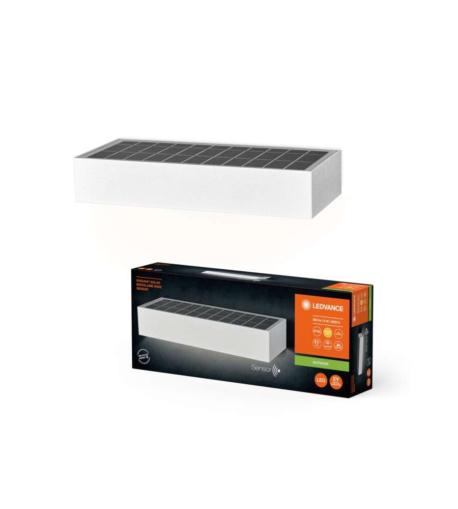 Lampada Pannello Solare LED Bianco 6W con Sensore di Movimento IP65 - 850lm 3000K 230x97x43mm