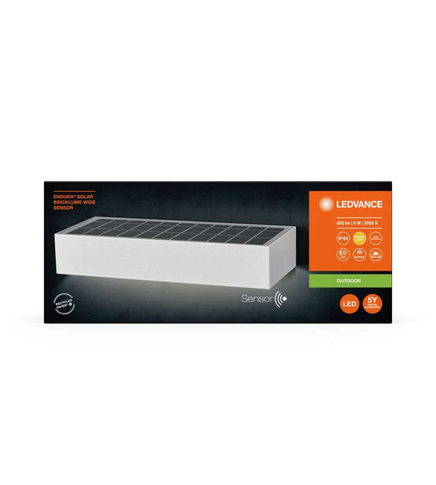 Lampada Pannello Solare LED Bianco 6W con Sensore di Movimento IP65 - 850lm 3000K 230x97x43mm