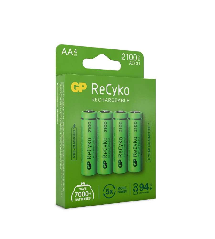 GP Batterie Ricaricabili Stilo AA - 2100mAh - Blister 4 Pezzi