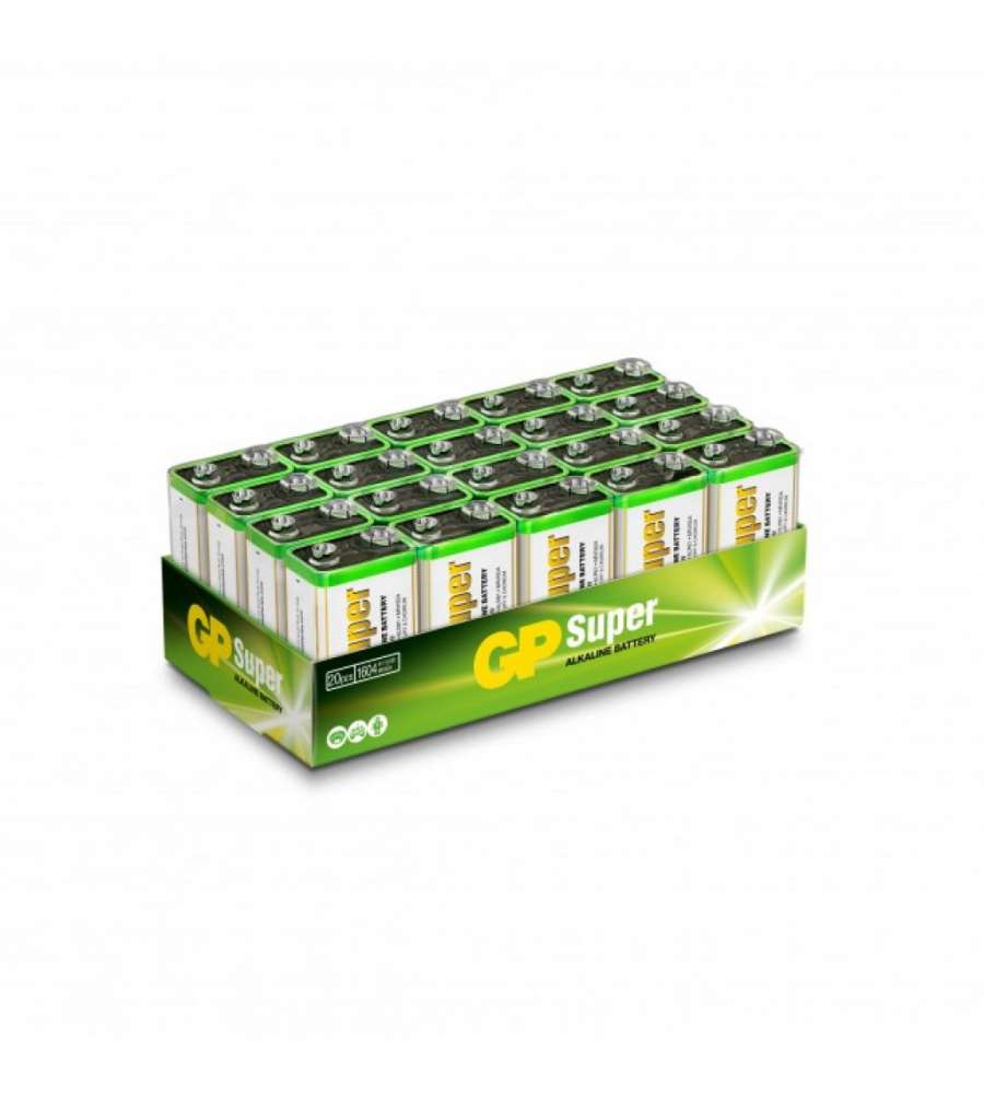 1604A-S20 / 6LF22 / 9V - Batteria Super Alcalina 9V (Confezione 20 Pezzi)