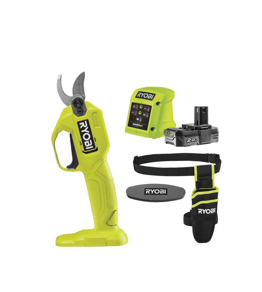 Ryobi Cesoia a Batteria 18V - Forbice Elettrica Leggera per Potatura - Tagli Precisi, Acciaio Temprato, Caricabatteria e Fodero Inclusi