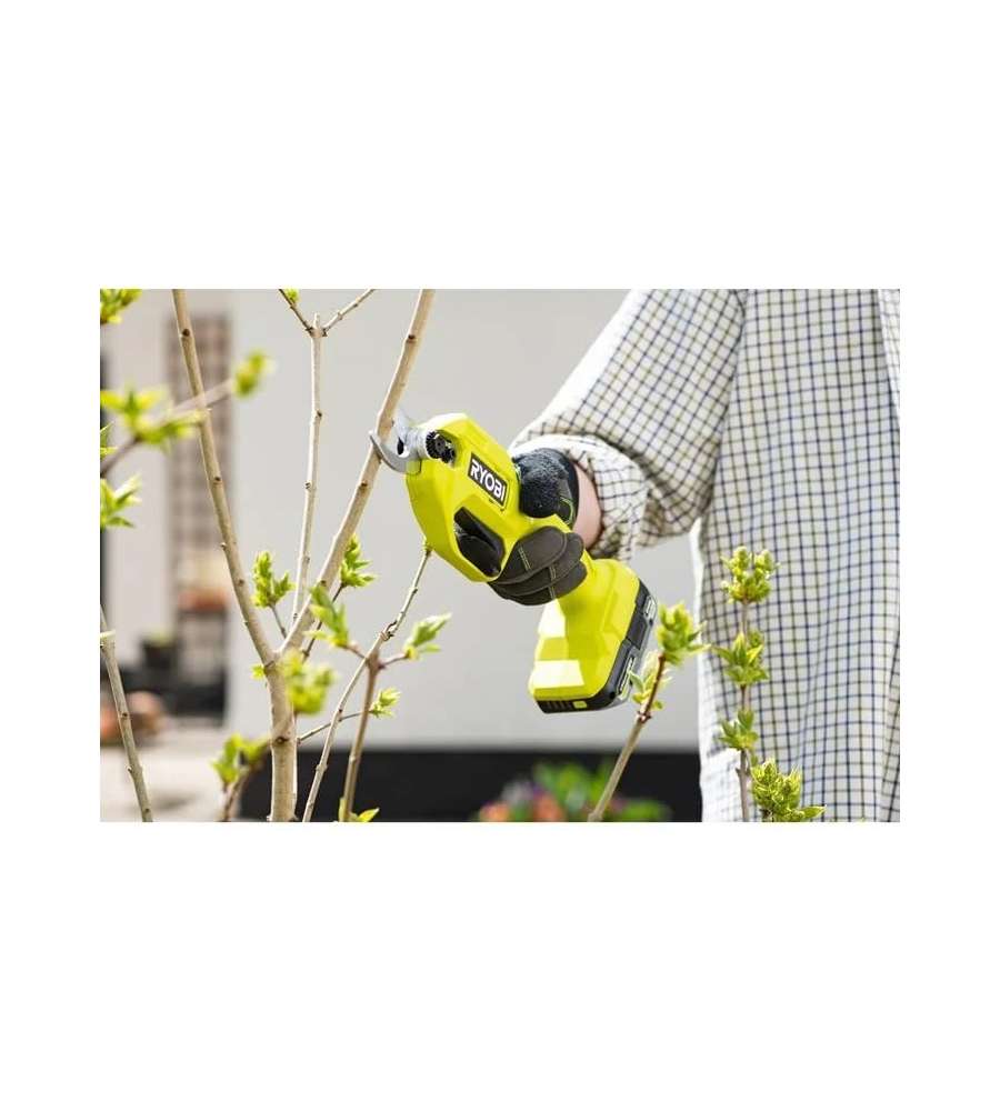 Ryobi Cesoia a Batteria 18V - Forbice Elettrica Leggera per Potatura - Tagli Precisi, Acciaio Temprato, Caricabatteria e Fodero Inclusi