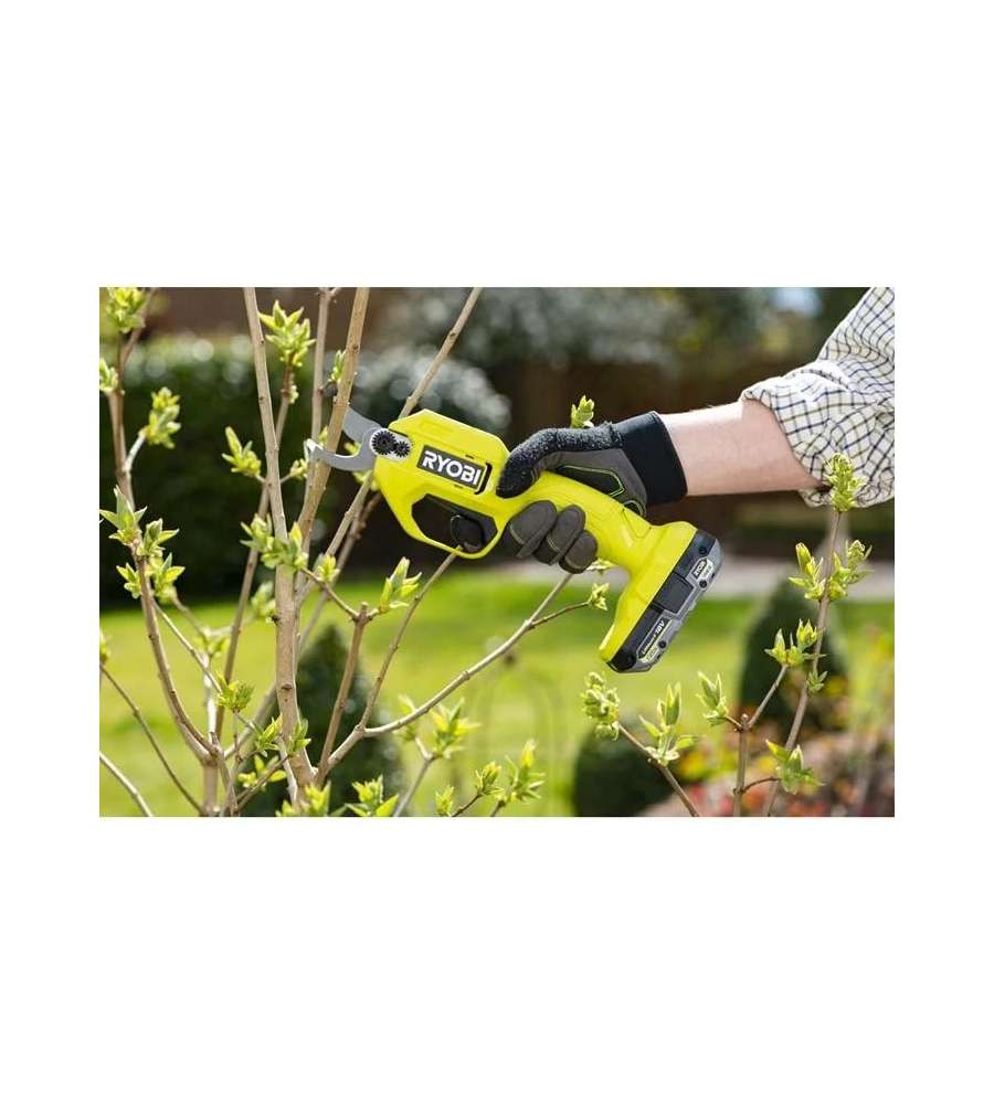 Ryobi Cesoia a Batteria 18V - Forbice Elettrica Leggera per Potatura - Tagli Precisi, Acciaio Temprato, Caricabatteria e Fodero Inclusi
