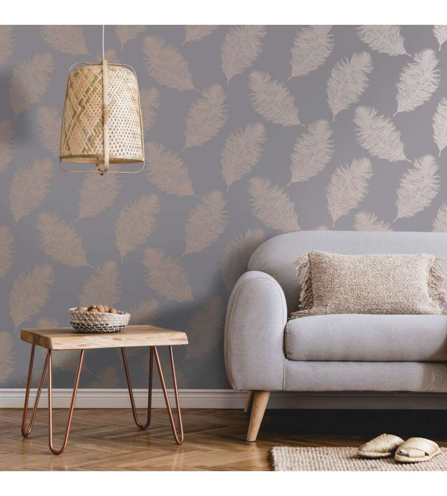 DUTCH WALLCOVERINGS Carta da Parati Fawning Feather Grigio e Oro Rosa