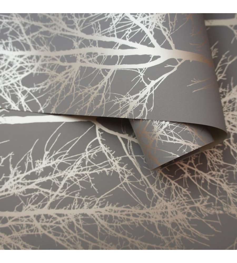 DUTCH WALLCOVERINGS Carta da Parati Rhea Trees Grigia e Oro Rosa