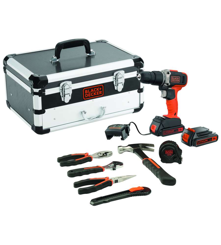 Trapano 18V con 6 utensili e valigetta Black+Decker