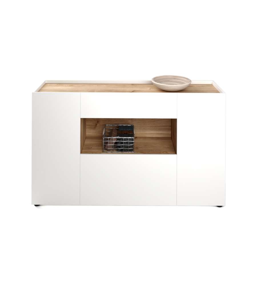 Domo Mea Madia Kitwood Rovere Bianco - 3 Ante e 1 Cassetto - 160x42x93 cm