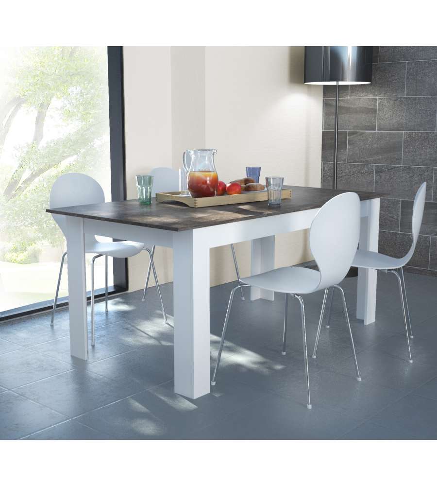 Tavolo da pranzo Pepper bianco e cemento scuro - 110x75x75H cm