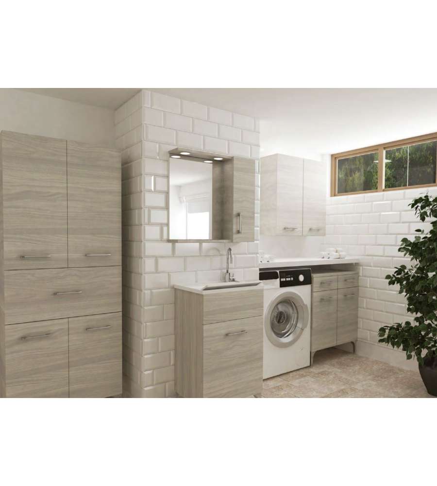 Savini Specchiera Bagno LED - Rovere Grigio - 60x16x5 cm