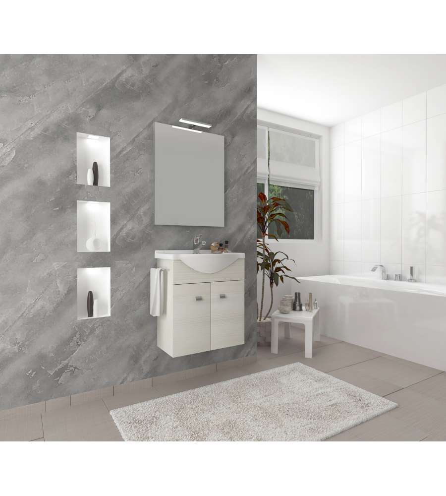 Composizione Bagno Sospesa Rovere Bianco - 385x57 cm