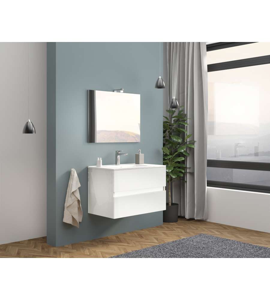 Savinidue Composizione Bagno Easy Bianco Lucido - Mobile Sospeso con Lavabo Ceramica