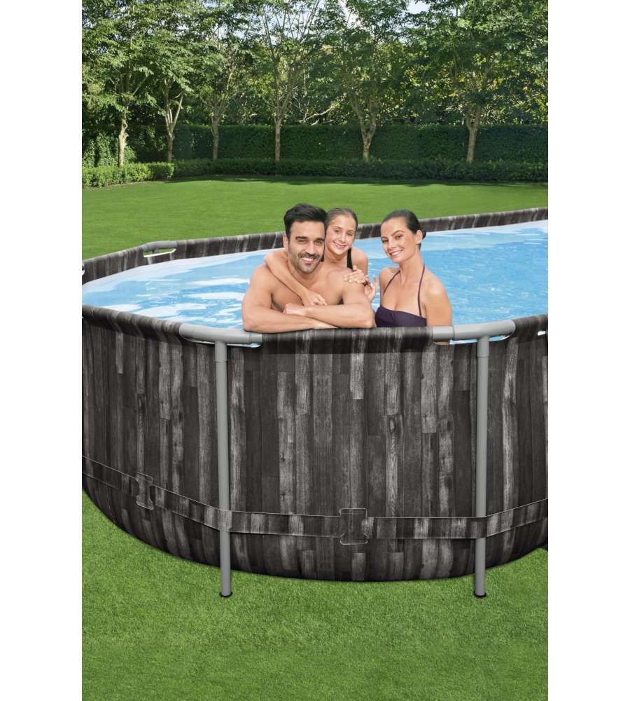 Bestway Piscina Fuori Terra Power Steel - Grigio Effetto Legno - 732x366x122cm