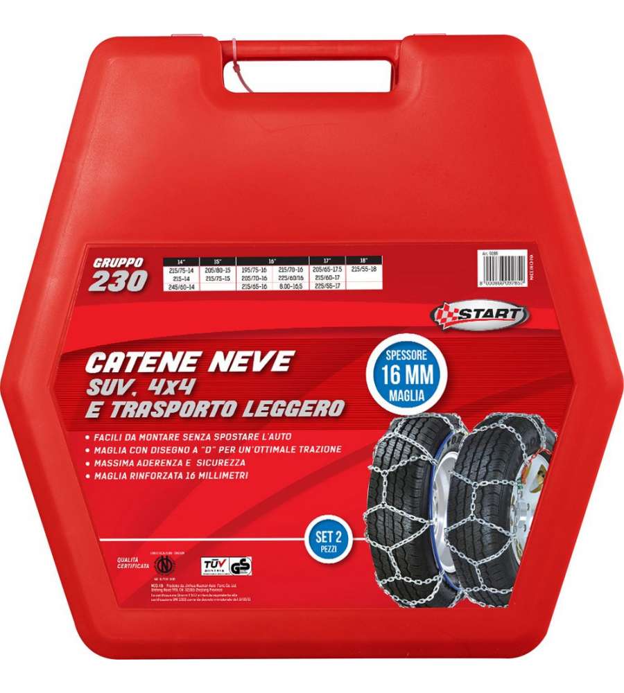 Set due pezzi catene da neve 16MM gruppo 230 per SUV 4x4 e trasporto leggero